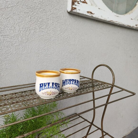 Set of 2 Vintage Relish and Mustard Jars - Made in Japan - Retro Condiment Conta - Picture 1 of 8